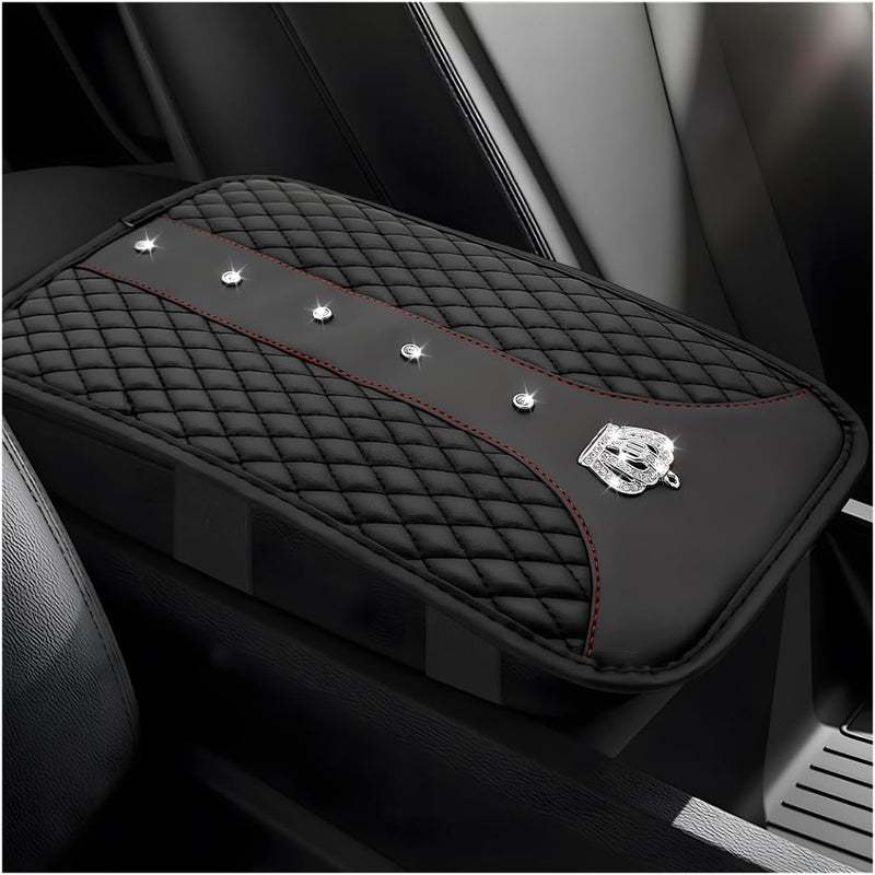 Yourkar Bling Crown Car Center Console Mats, Anti-Slip and Waterproof Crystal Car Armrest Pad Protector, Universal Rustproof Armrest Decor Cushion for Cars & SUVs, Car Accessories (Black) - Image 1